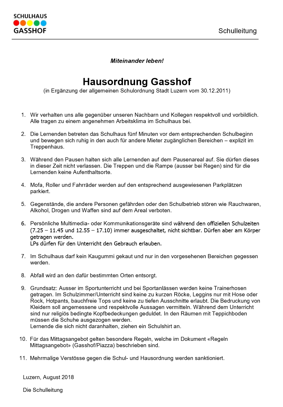 Schulhausregeln